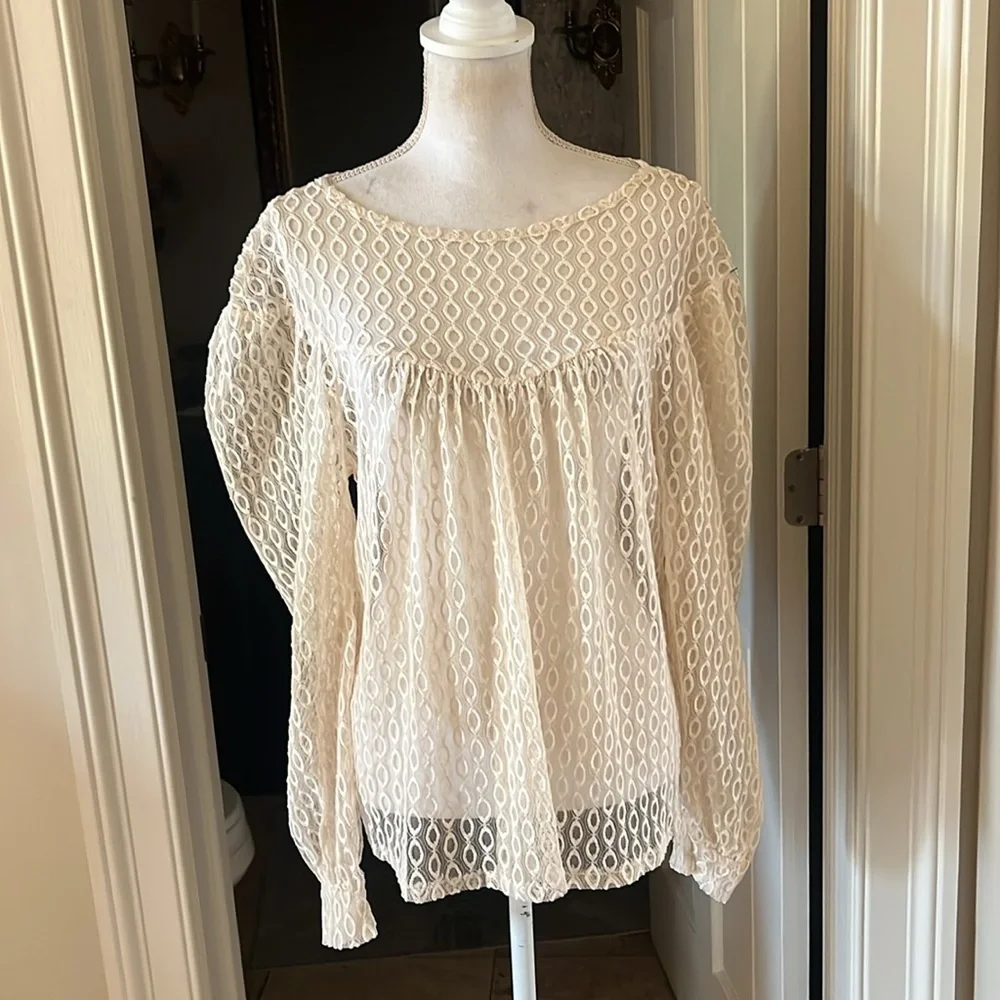 Zara ladies, sheer lace, long sleeve top very good condition Small. Oversized